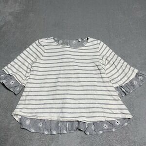 Anthropologie Eri + Ali Top Womens Small Striped Eyelet Bell Sleeve Lace Up Back